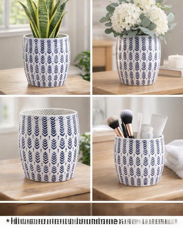 Allen + Roth Blue Ceramic Indoor Planter